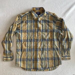 Sir Pendleton Button Down Shirt XL Yellow Plaid Pure Virgin Wool‎ Long Sleeve
